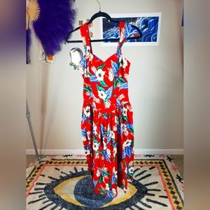 Shannon Marie Vintage Red Floral Structured Hawaiian Dress L